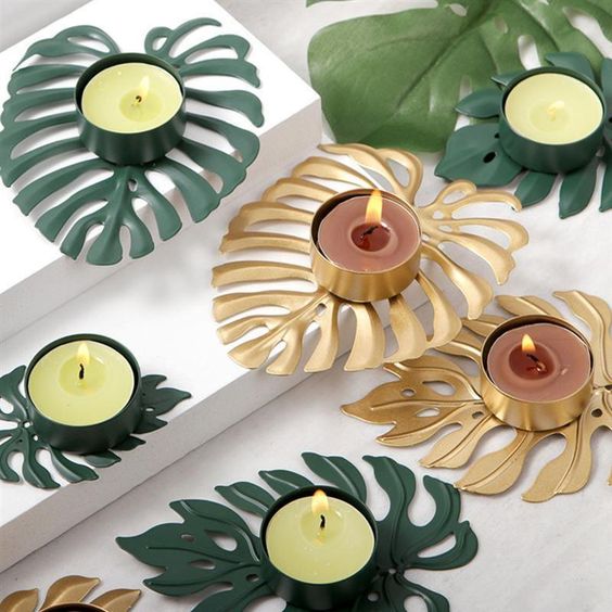 Iron Monstera Leaf Candle Holder