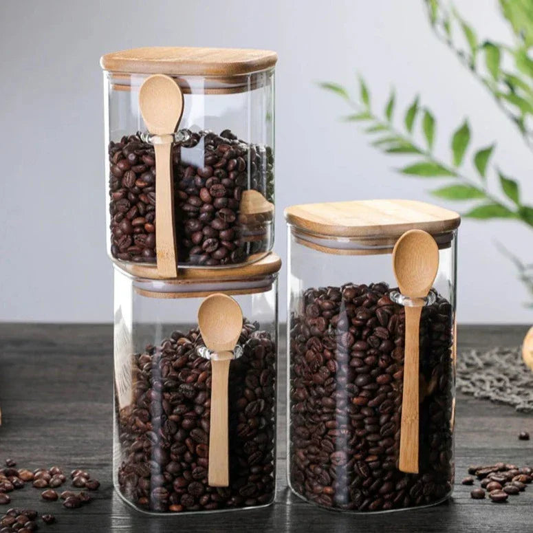 Bamboo and Glass 3-Piece Container Set