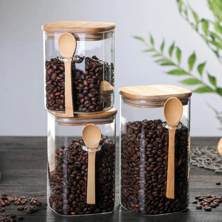 Bamboo and Glass 3-Piece Container Set