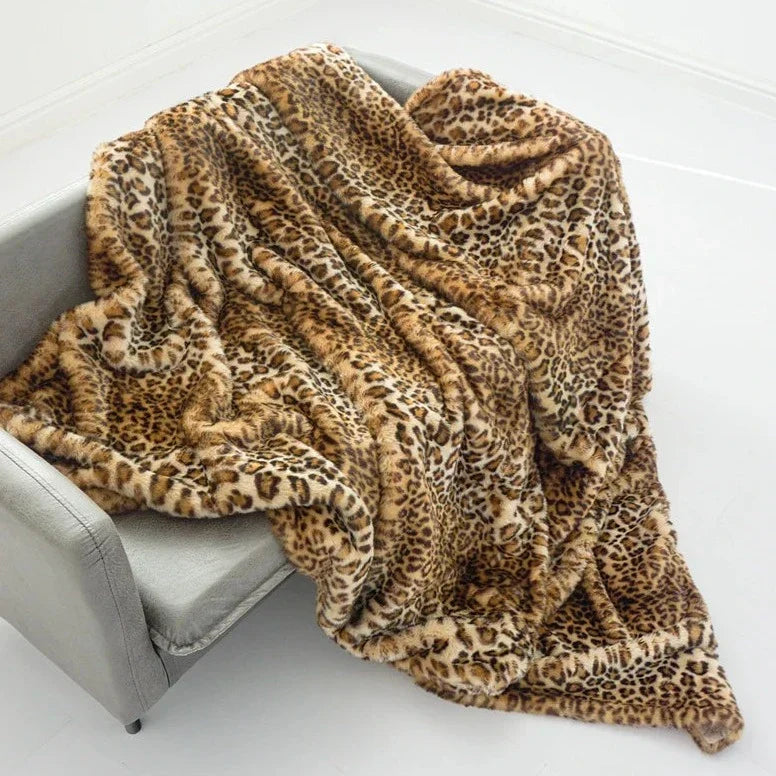 Leopard Faux Fur Throw Blanket