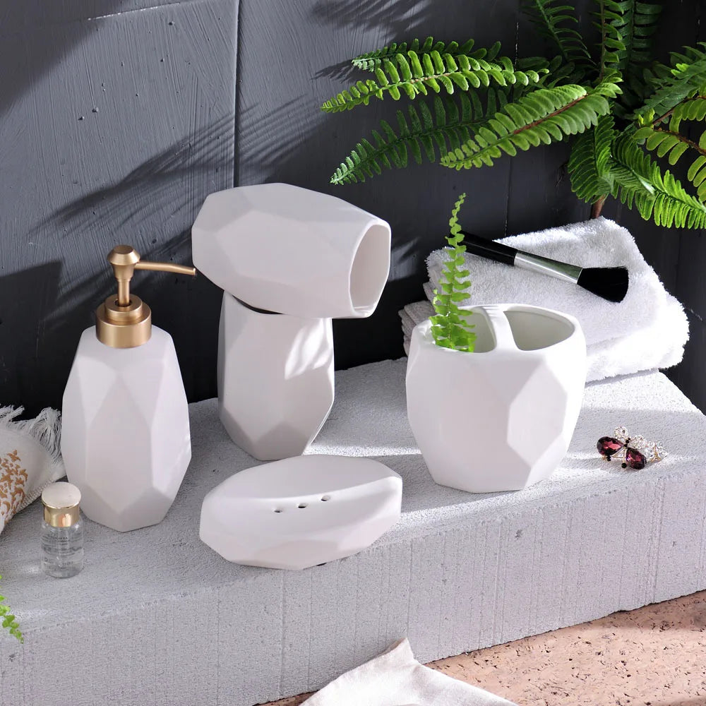 Polygon Ceramic 5-Piece Bathroom Set