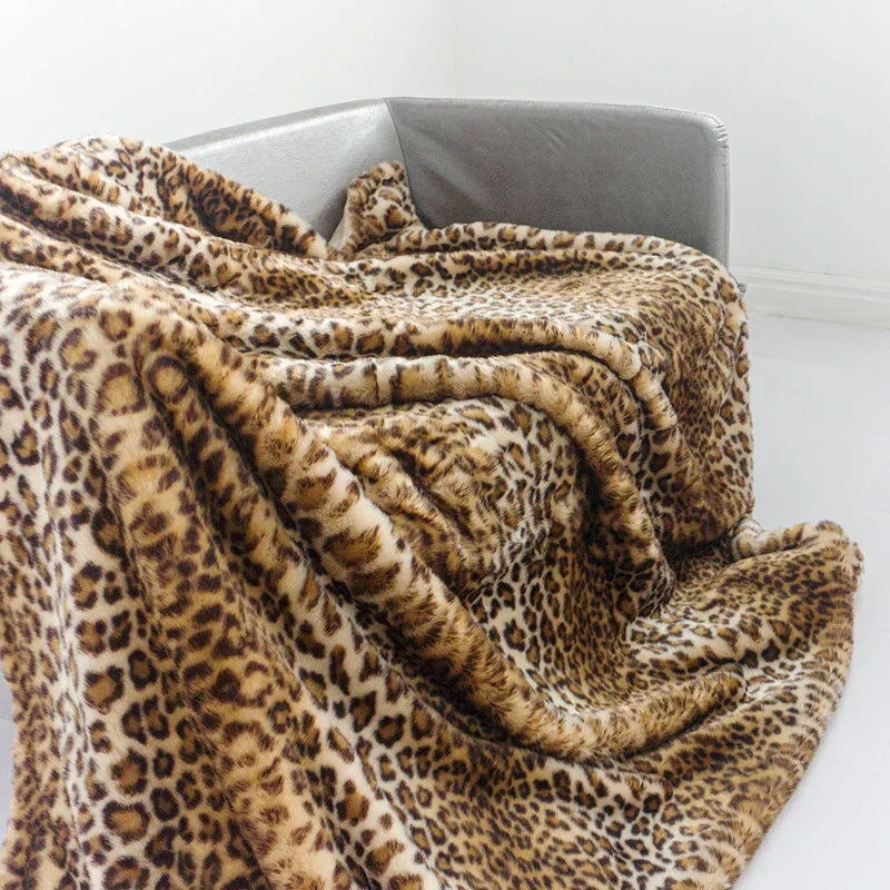 Leopard Faux Fur Throw Blanket