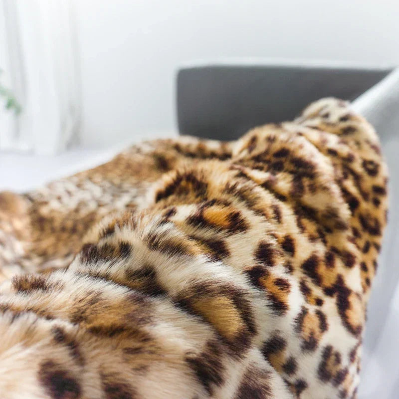 Leopard Faux Fur Throw Blanket