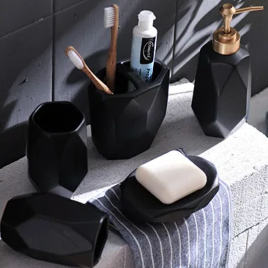 Polygon Ceramic 5-Piece Bathroom Set