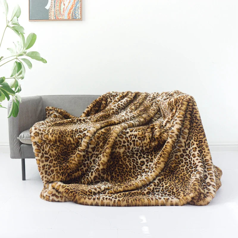 Leopard Faux Fur Throw Blanket