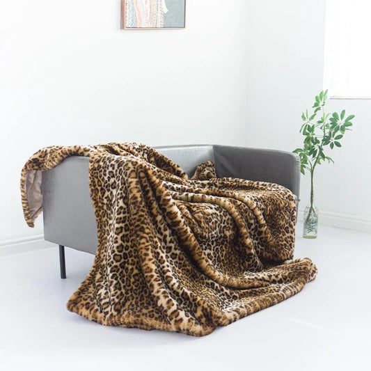 Leopard Faux Fur Throw Blanket