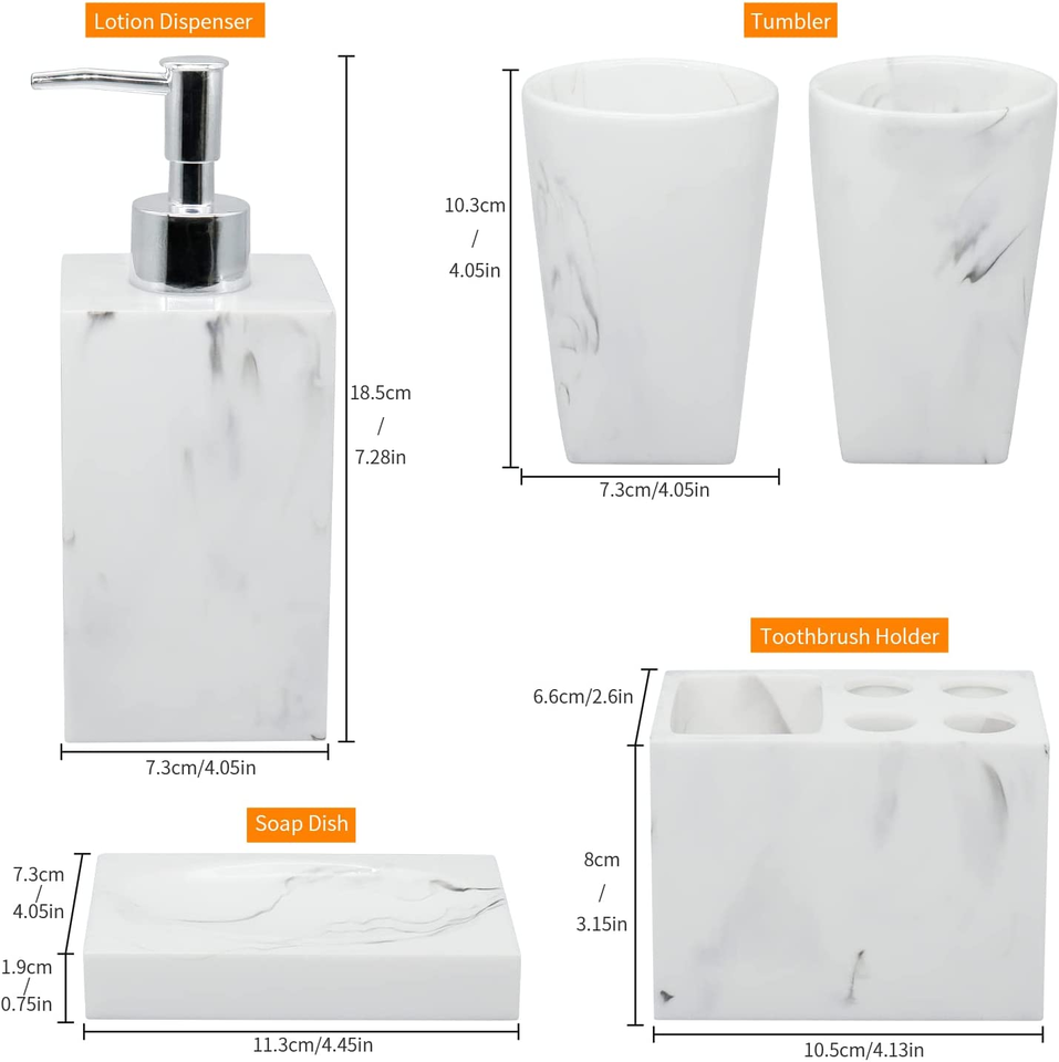 Milan Marble 5-Piece Bathroom Set